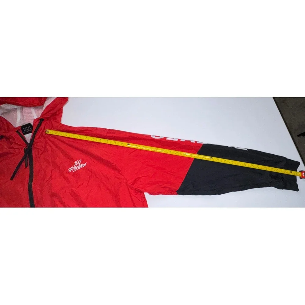 100 Thieves Windbreaker Jacket Mens 2XL Red Black White Zip Up Hooded Streetwear